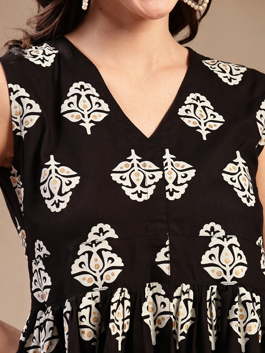 Women's Black Floral Printed Rayon Peplum Tops (TOPBLACKVERNA) | DesiQ