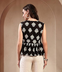 Stylum Women's Black Floral Printed Rayon Peplum Tops (TOPBLACKVERNA)