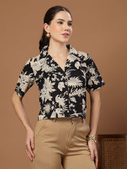 Stylum Women's Black Floral Printed Cotton Crop Top (TOPBLACKZEMINI)