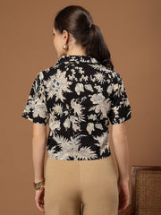 Stylum Women's Black Floral Printed Cotton Crop Top (TOPBLACKZEMINI)