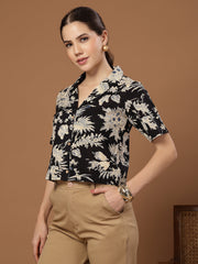Stylum Women's Black Floral Printed Cotton Crop Top (TOPBLACKZEMINI)