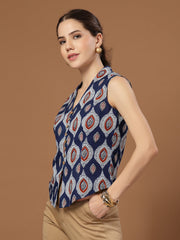 Stylum Women's Blue Ethnic Printed Cotton Vest Top (TOPBLUEBASIL)