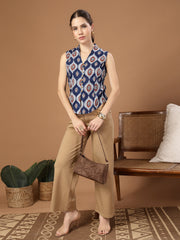 Stylum Women's Blue Ethnic Printed Cotton Vest Top (TOPBLUEBASIL)