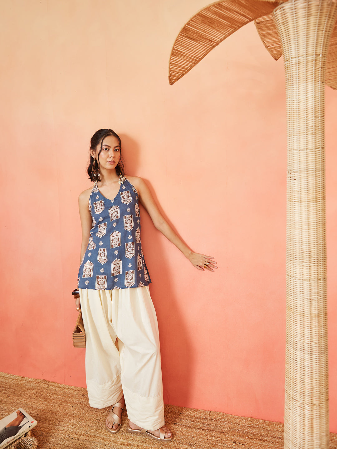 Women's Blue Ethnic Printed Cotton Straight Top (TOPBLUEBUZZ) | DesiQl