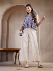 Stylum Women's Blue Floral Printed Katha Cotton Peplum Tops (TOPBLUECHIKA)