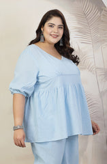 Stylum Plus Size Women Self Woven Kantha Cotton Top (TOPBLUEDAMPAPLUS)