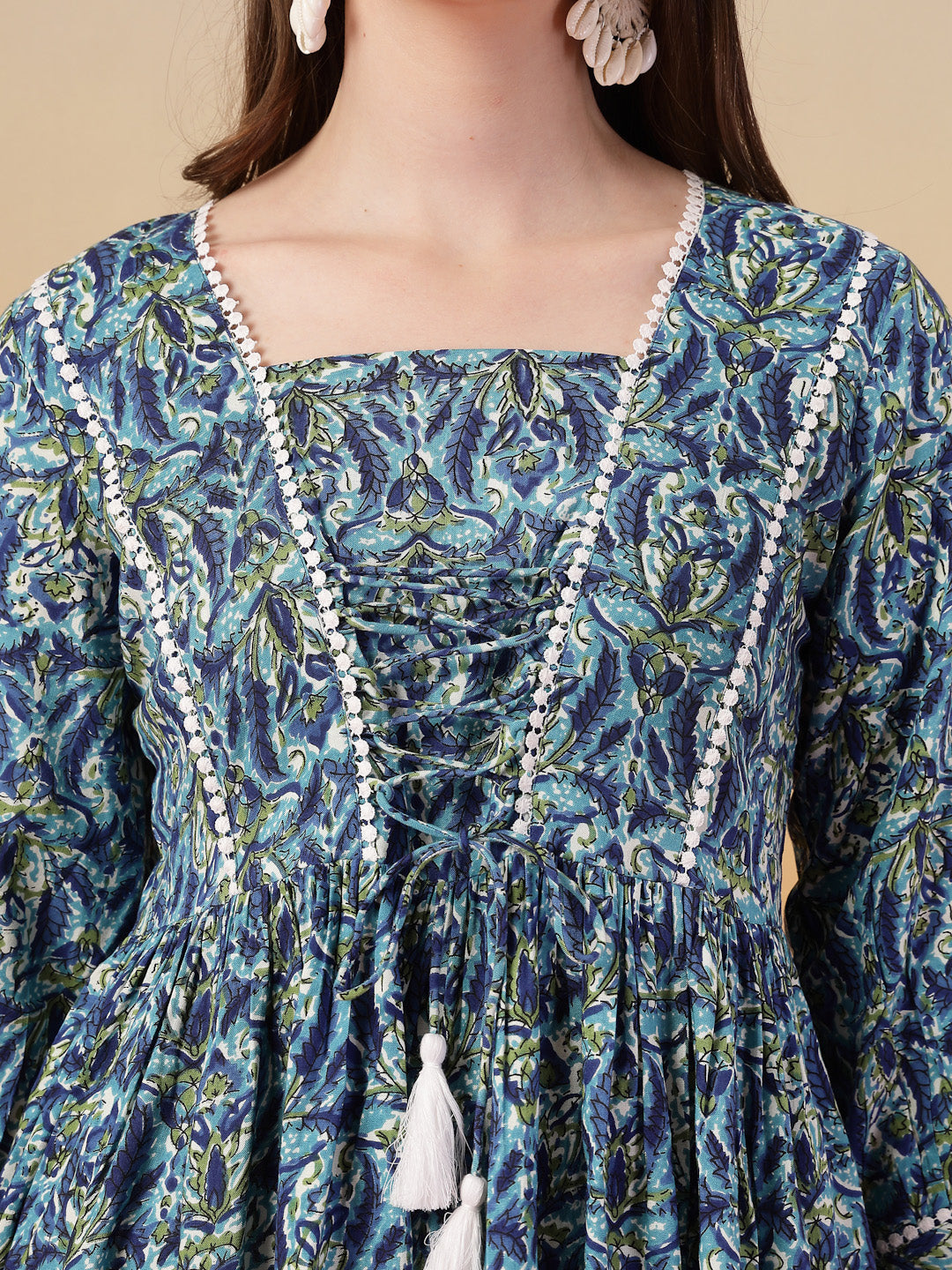 Women's Blue Floral Printed Rayon Peplum Top (TOPBLUEMUMTAZ) | DesiQlo