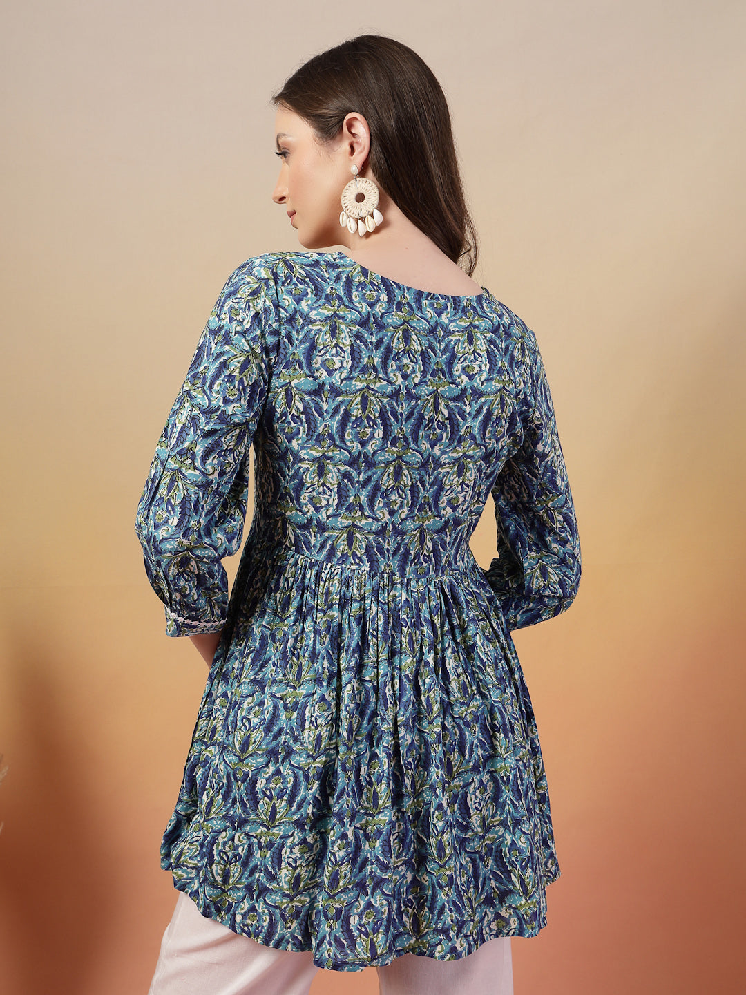Women's Blue Floral Printed Rayon Peplum Top (TOPBLUEMUMTAZ) | DesiQlo