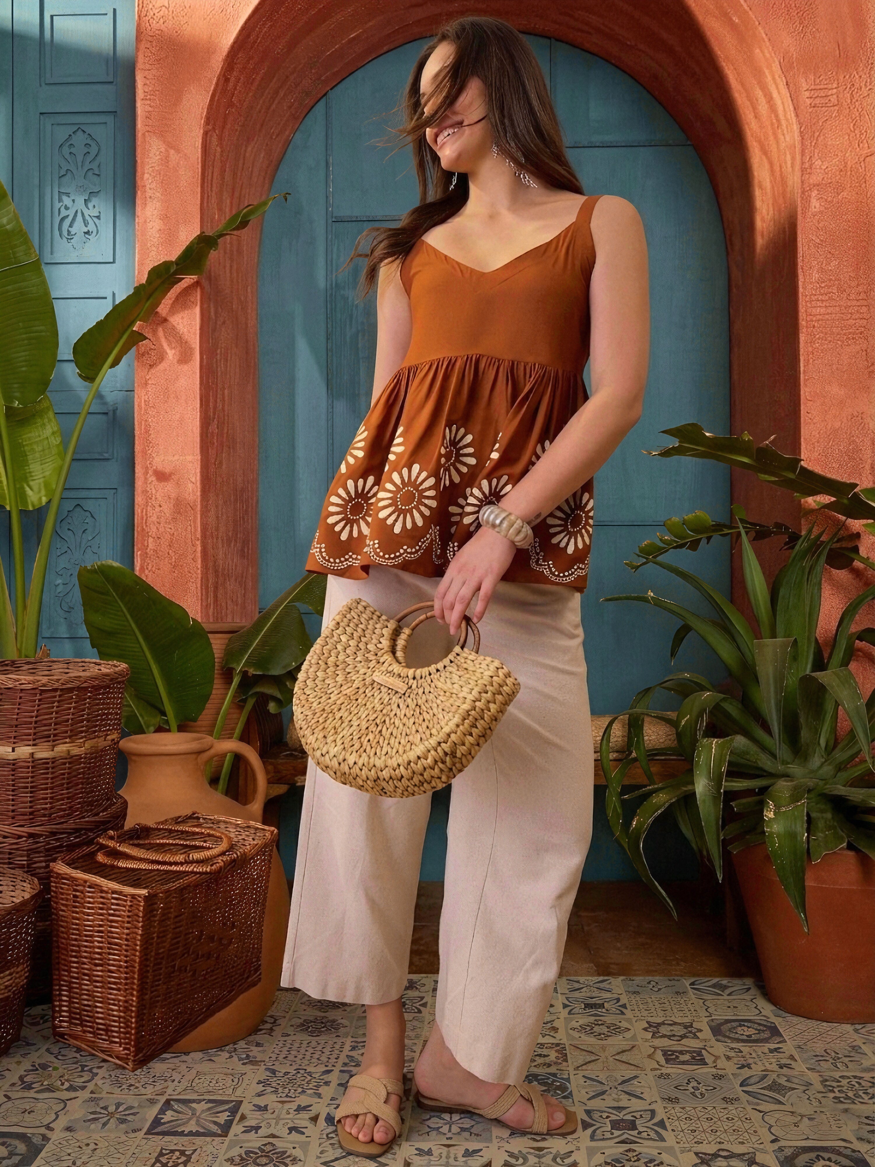 Women's Brown Solid Rayon Empire Top (TOPBROWNDAME) | DesiQlo