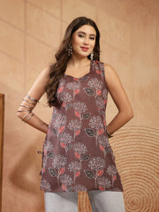 Stylum Women's Brown Ikkat Printed Cotton Blend Straight Top (TOPBROWNOMMY)