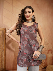 Stylum Women's Brown Ikkat Printed Cotton Blend Straight Top (TOPBROWNOMMY)