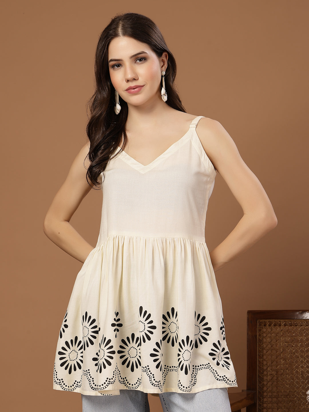 Stylum Women's Cream Solid Rayon Empire Top (TOPCREAMDAME)
