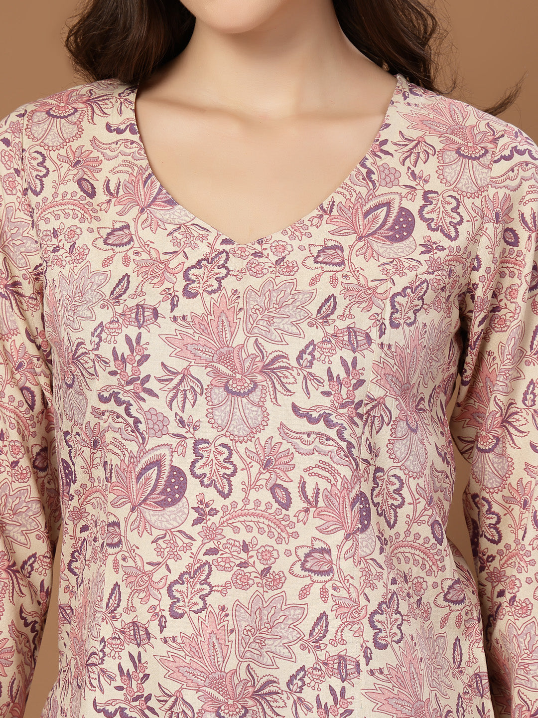 Women's Cream Floral Printed Cotton Straight Top (TOPCREAMMILD) | Desi