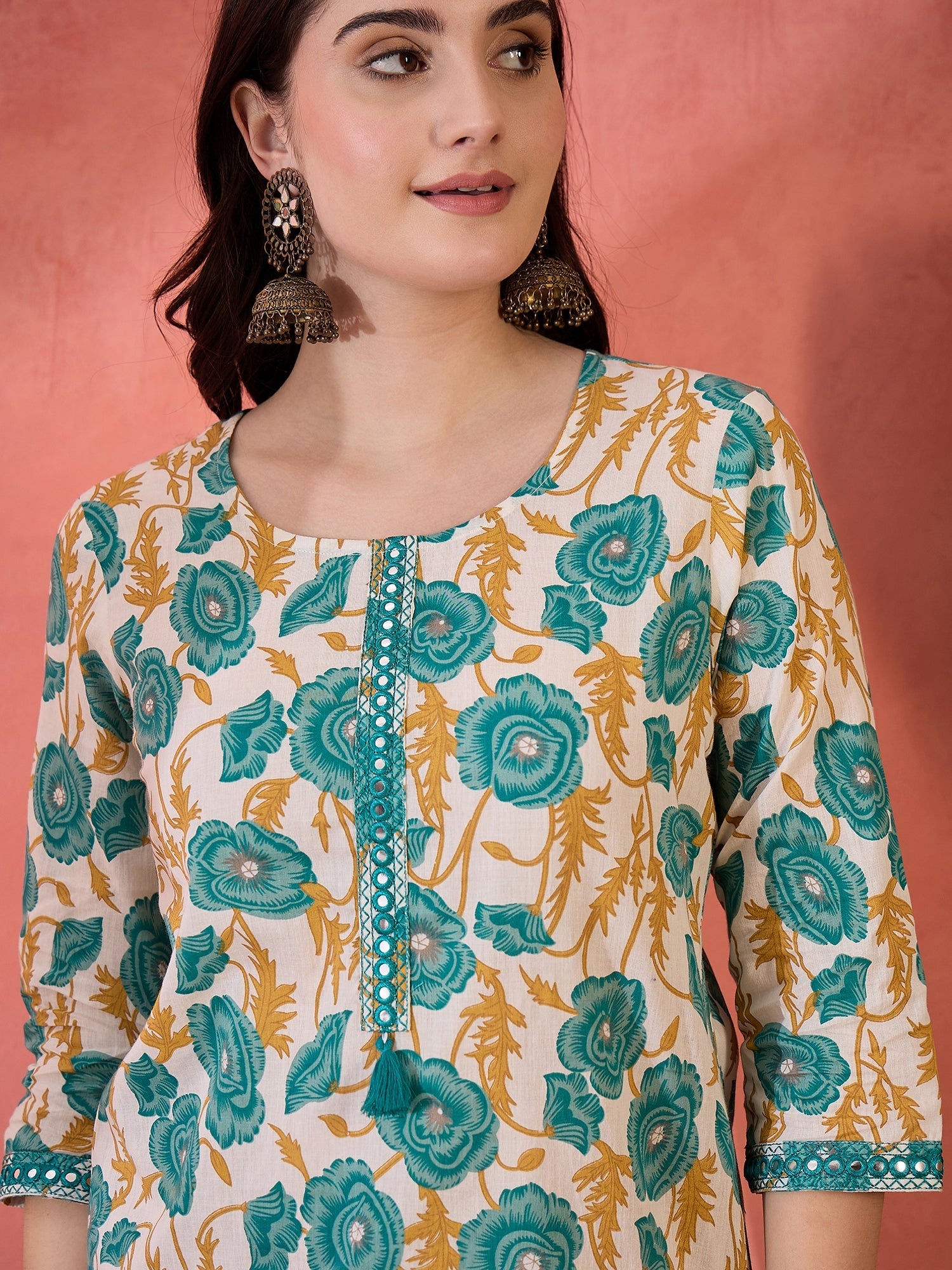 Women's Green Floral Printed Cotton Top (TOPGREENJEBA) | DesiQlo