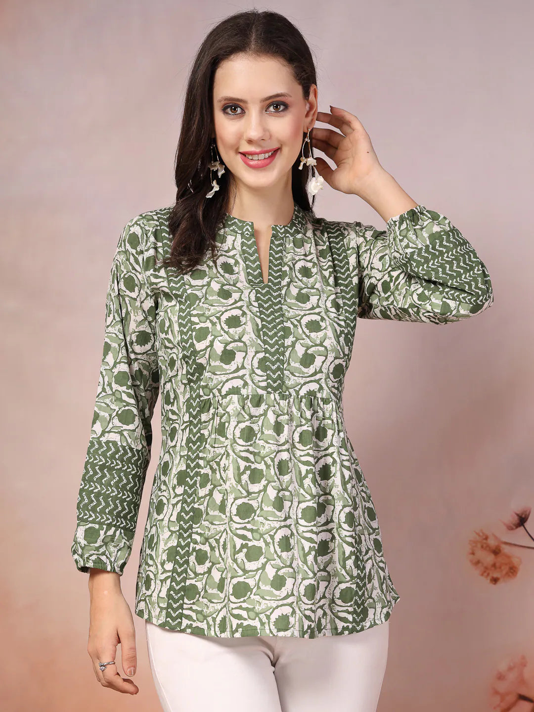 Women's Floral Printed Cotton Top-TOPGREENVENUS