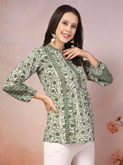 Women's Floral Printed Cotton Top-TOPGREENVENUS