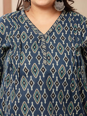Stylum Women's Plus Size Blue Ethnic Printed Cotton Empire Top (TOPINDIGOERUMPLUS)