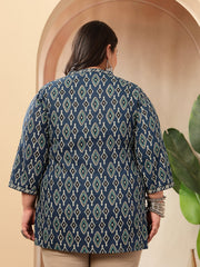 Stylum Women's Plus Size Blue Ethnic Printed Cotton Empire Top (TOPINDIGOERUMPLUS)