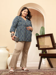 Stylum Women's Plus Size Blue Ethnic Printed Cotton Empire Top (TOPINDIGOERUMPLUS)