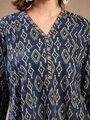 Stylum Women's Blue Ethnic Printed Cotton Empire Top (TOPINDIGOERUM)