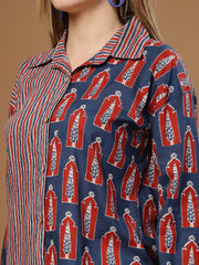 Stylum Women's Indigo Ethnic Printed Cotton Shirt (TOPINDIGOKHAJOOR)