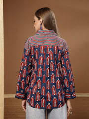 Stylum Women's Indigo Ethnic Printed Cotton Shirt (TOPINDIGOKHAJOOR)