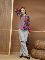 Stylum Women's Indigo Ethnic Printed Cotton Shirt (TOPINDIGOKHAJOOR)