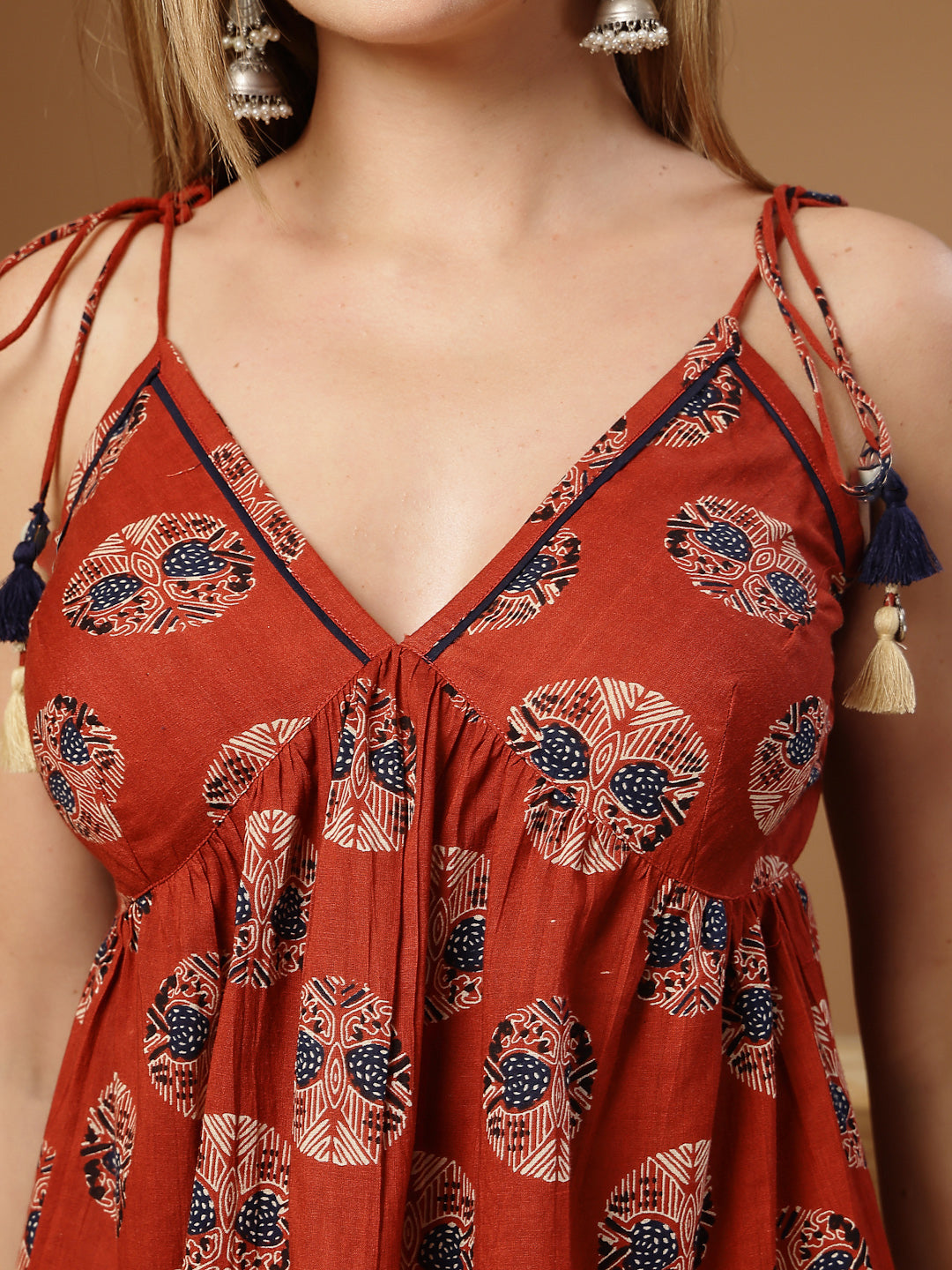 Stylum Women's Maroon Ethnic Printed Cotton Peplum Top (TOPMAROONTWIX)