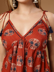Stylum Women's Maroon Ethnic Printed Cotton Peplum Top (TOPMAROONTWIX)