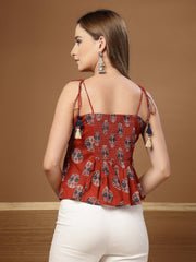 Stylum Women's Maroon Ethnic Printed Cotton Peplum Top (TOPMAROONTWIX)