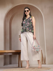 Stylum Women's Black Floral Printed Katha Cotton Peplum Tops (TOPMULTIMUMBA)
