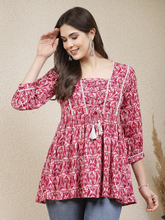 Women's Floral Printed Rayon Peplum Top-TOPMUMTAZ 1080