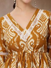 Stylum Women's Mustard Ikkat Printed Cotton Empire Top (TOPMUSTARDHUMMUS)