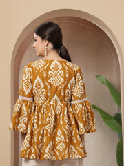 Stylum Women's Mustard Ikkat Printed Cotton Empire Top (TOPMUSTARDHUMMUS)