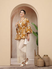 Stylum Women's Mustard Ikkat Printed Cotton Empire Top (TOPMUSTARDHUMMUS)