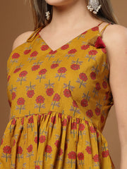 Stylum Women's Mustard Floral Printed Cotton Empire Top (TOPMUSTBRAT)