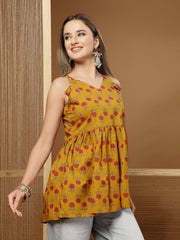 Stylum Women's Mustard Floral Printed Cotton Empire Top (TOPMUSTBRAT)
