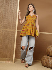 Stylum Women's Mustard Floral Printed Cotton Empire Top (TOPMUSTBRAT)