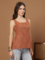 Stylum Women's Orange Woven Design Cotton Straight Top (TOPORANGEZUDIO)