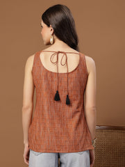Stylum Women's Orange Woven Design Cotton Straight Top (TOPORANGEZUDIO)