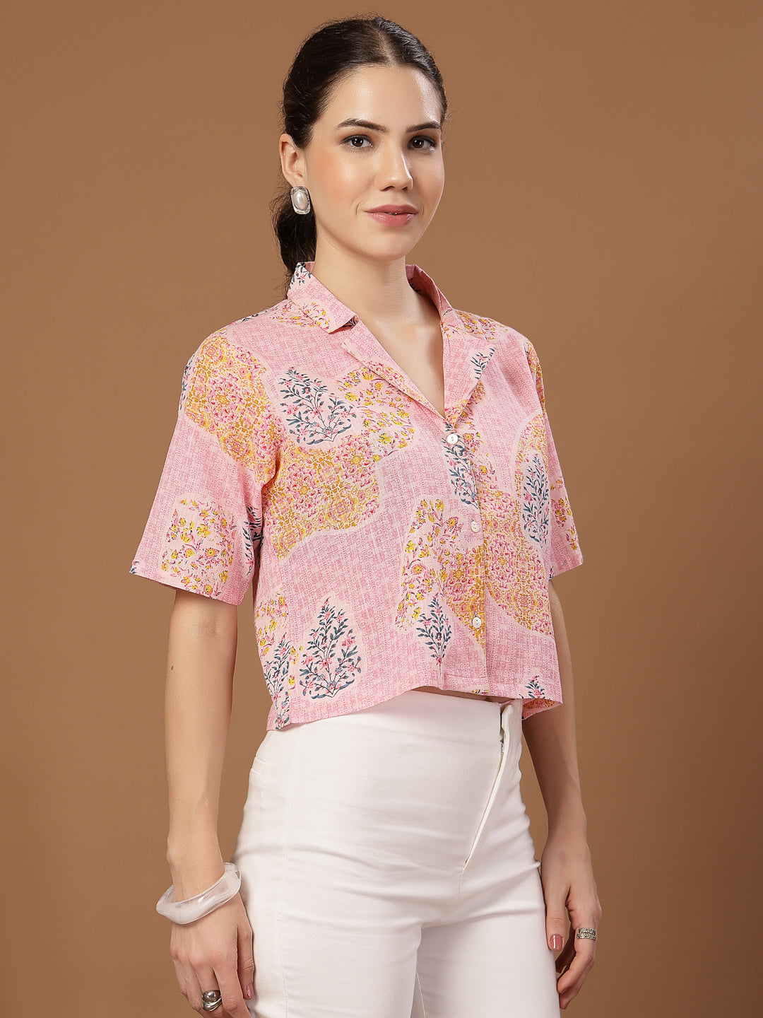 Stylum Women's Pink Buti Printed Cotton Crop Top (TOPPINKCOCO)