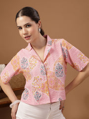 Stylum Women's Pink Buti Printed Cotton Crop Top (TOPPINKCOCO)