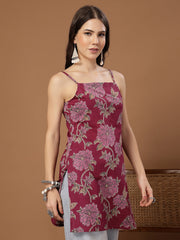 Stylum Women's Pink Floral Printed Cotton Straight Top (TOPPINKCRINGE)