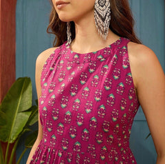 Stylum Women's Pink Buti Printed Cotton Empire Top (TOPPINKMETER)