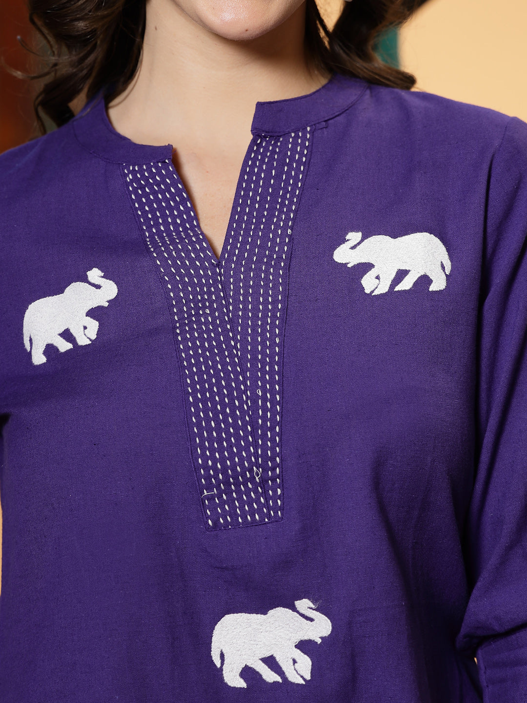 Women's Purple Solid Cotton Flex Top (TOPPURPLEHIPPO) | DesiQlo