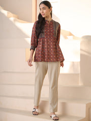 Stylum Women's Rust Ajrakh Printed Cotton Top (TOPRUSTNICO)