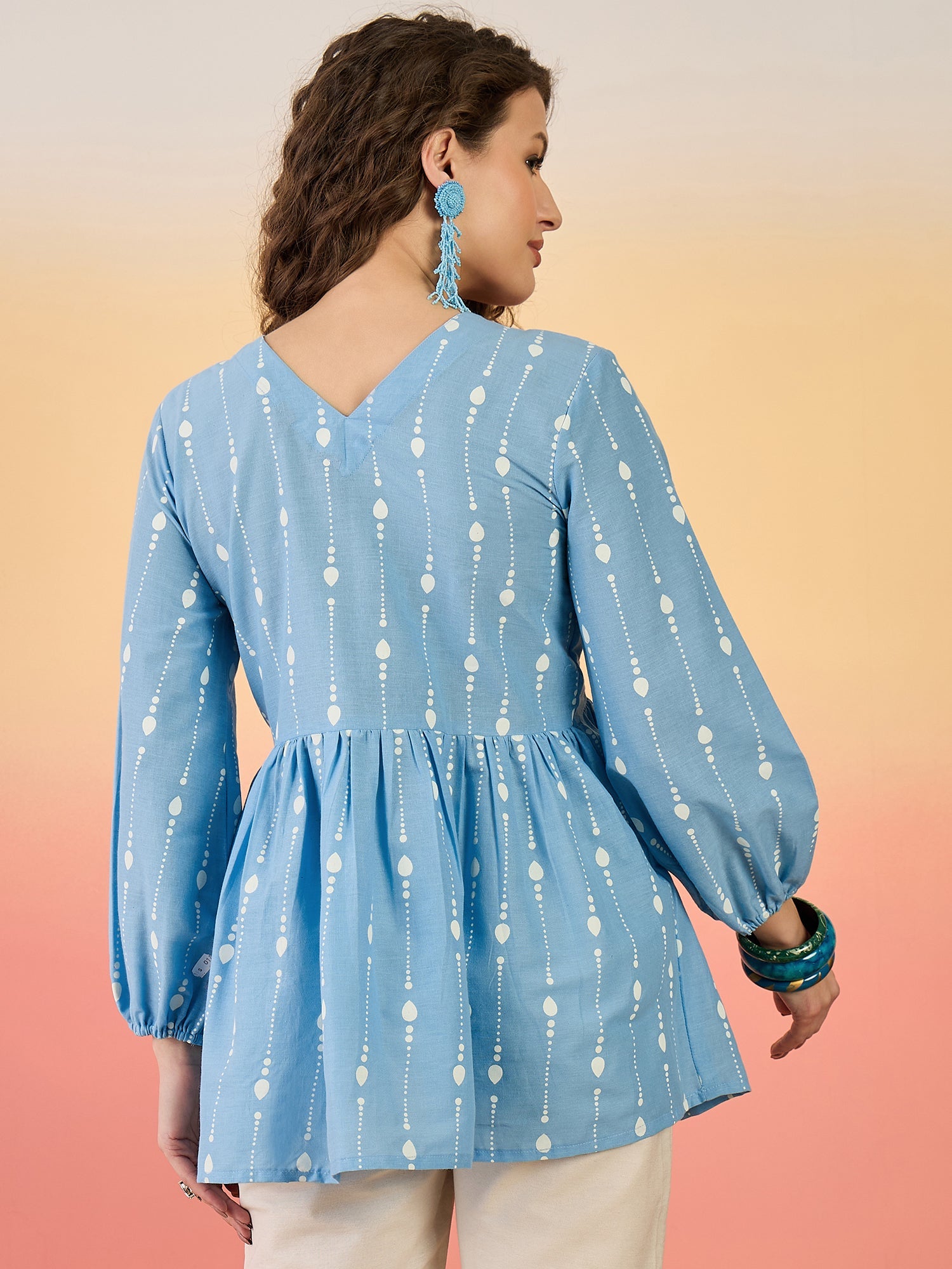 Women's Sky Blue Woven Design Cotton Top (TOPSKYHUDA) | DesiQlo