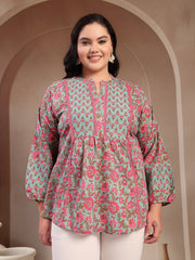 Stylum Plus Size Women's Sky Blue Printed Cotton Top (TOPSKYSIJUPLUS)