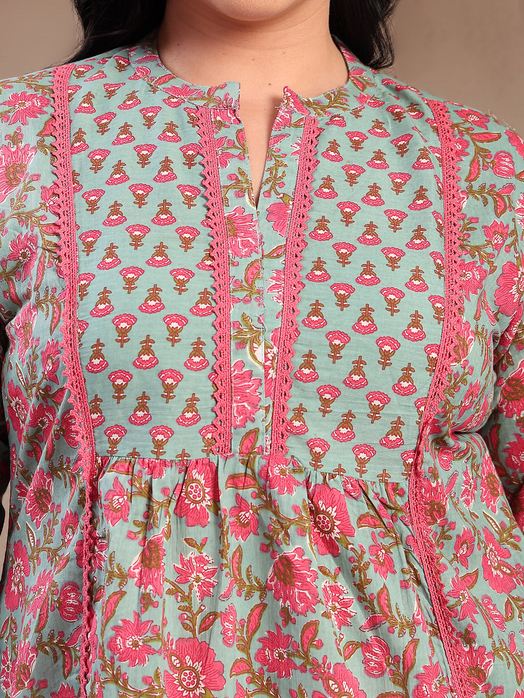 Plus Size Women's Sky Blue Printed Cotton Top (TOPSKYSIJUPLUS) | DesiQ