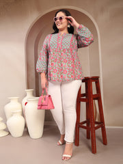 Stylum Plus Size Women's Sky Blue Printed Cotton Top (TOPSKYSIJUPLUS)